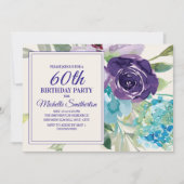 Invitation Fleur aquarelle prune pour 60 ans (Devant)
