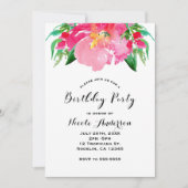 Invitation Fleur aquarelle rose florale anniversaire d'été (Devant)