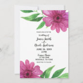 Invitation Fleur aquarelle rose mariage floral printemps (Devant)
