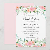 Invitation Fleur Aquarelle Rose Pêche Douze Ans (Devant / Derrière)