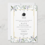 Invitation Fleur aquarelle verdure Photo Graduation Party (Devant)