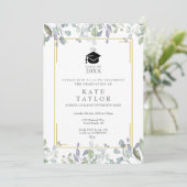 Invitation Fleur aquarelle verdure Photo Graduation Party (Debout devant)