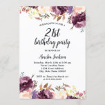 Invitation Fleur Aquarelle violet Floral 21e fête d'anniversa<br><div class="desc">Plus joli Invitations Florales Anniversaire dans le Little Bayleigh Store!</div>