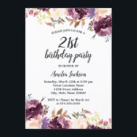 Invitation Fleur Aquarelle violet Floral 21ème anniversaire f<br><div class="desc">Plus joli Invitations Florales Anniversaire dans le Little Bayleigh Store!</div>