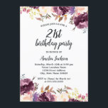 Invitation Fleur Aquarelle violet Floral 21ème anniversaire f<br><div class="desc">Plus joli Invitations Florales Anniversaire dans le Little Bayleigh Store!</div>