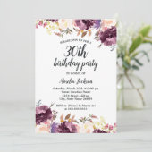Invitation Fleur Aquarelle violet Floral 30e anniversaire fêt (Debout devant)