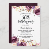 Invitation Fleur Aquarelle violet Floral 30e anniversaire fêt (Devant / Derrière)