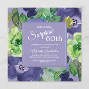 Invitation Fleur aquarelle violet vert marine 60e anniversair