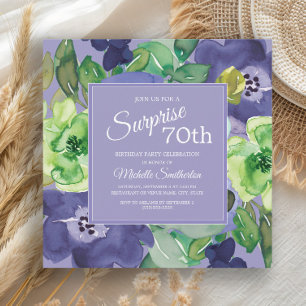 Invitation Fleur aquarelle violet vert marine 70e anniversair