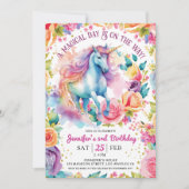 Invitation Fleur arc-en-ciel de Unicorne | 3e anniversaire (Devant)