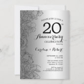 Invitation Fleur Argent Noir 20e Anniversaire (Devant)