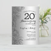 Invitation Fleur Argent Noir 20e Anniversaire (Debout devant)