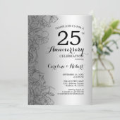 Invitation Fleur Argent Noir 25e Anniversaire (Debout devant)