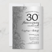 Invitation Fleur Argent Noir 30e Anniversaire (Devant)
