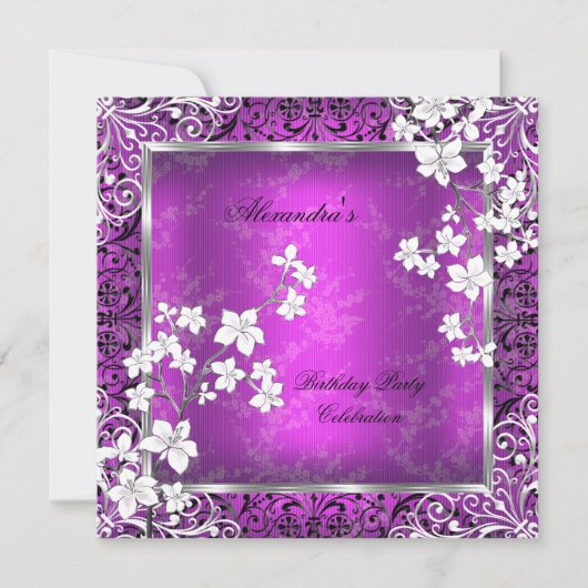 Invitation Fleur asiatique Plum rose blanc noir dentelle Anni (Devant)