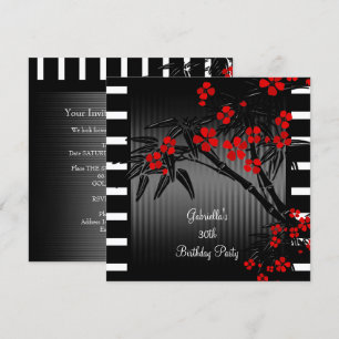 Invitation Fleur asiatique rouge noir et blanc Bamboo 30e ann