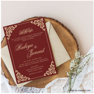 Invitation Fleur Baroque Romantique Bourgogne Mariage Musulma