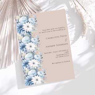 Invitation Fleur beige bleu outrepasse mariage élégant