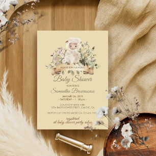 Invitation Fleur beige crème mouton agneau mignon
