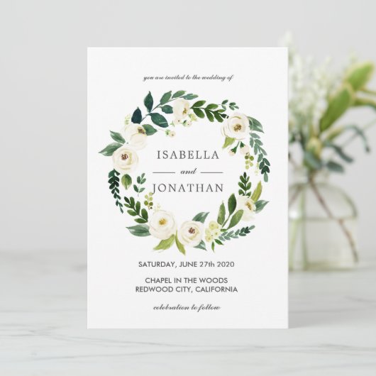 Invitation Fleur blanche | Aquarelle mariage de couronne comp (Debout devant)