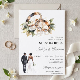 Invitation Fleur blanche avec alliance Mariage espagnol