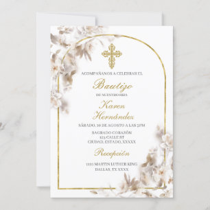 Invitation Fleur blanche Baptême espagnol