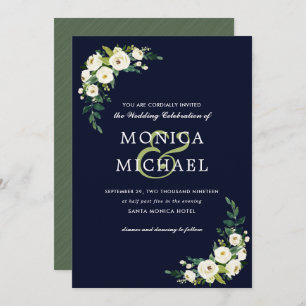 Invitation Fleur blanche Blue Floral Botanical Corner Maria