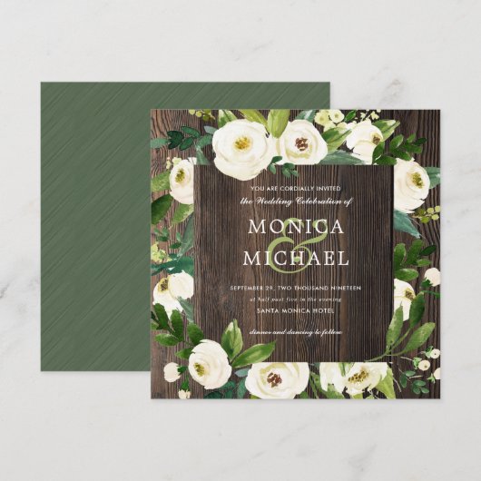 Invitation Fleur blanche | Bois Floral Mariage Botanique (Devant / Derrière)