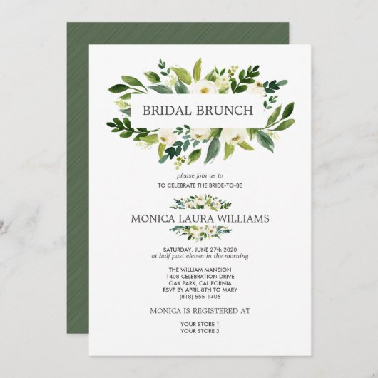 Invitation Fleur blanche chic | Mariage de brunch nuptial (Devant / Derrière)