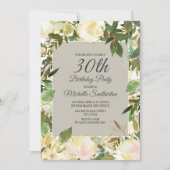 Invitation Fleur Blanche Crèmeuse Vert Sauge 30e Anniversaire (Devant)