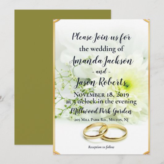 Invitation Fleur blanche délicate de Mariage jaune (Devant / Derrière)