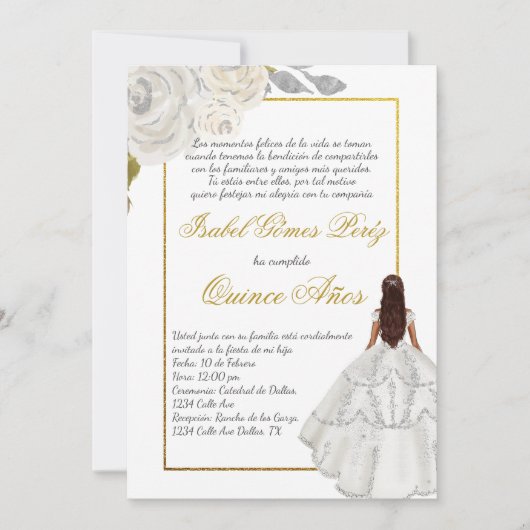 Invitation Fleur blanche Demande de coing en espagnol (Devant)