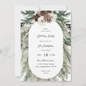 Invitation Fleur blanche d'hiver et sapin Noël (Devant)