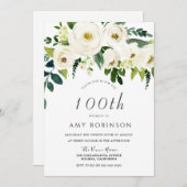 Invitation Fleur blanche Elégante 100e fête d'anniversaire (Devant / Derrière)