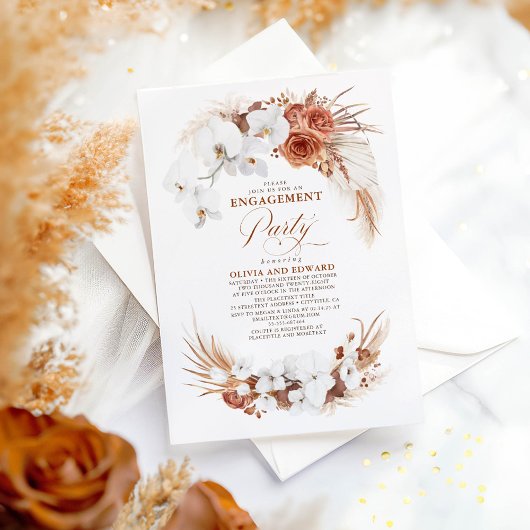 Invitation Fleur blanche en terre cuite Boho Chic Engagement 