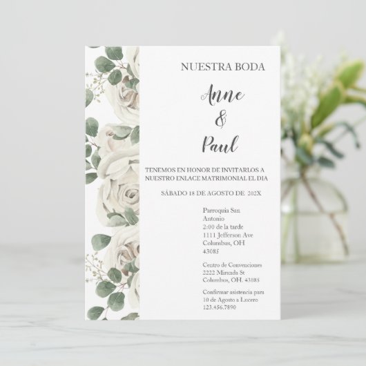 Invitation Fleur blanche espagnole (Debout devant)