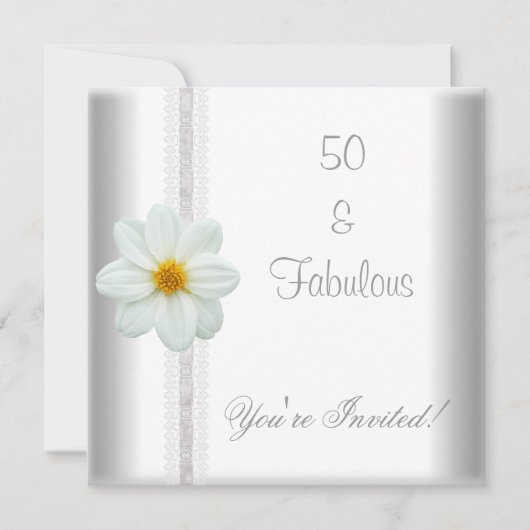 Invitation Fleur blanche Fabuleuse 50e Anniversaire Dentelle (Devant)