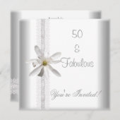 Invitation Fleur blanche Fabuleuse 50e Anniversaire Dentelle  (Devant / Derrière)