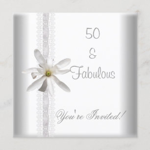 Invitation Fleur blanche Fabuleuse 50e Anniversaire Dentelle