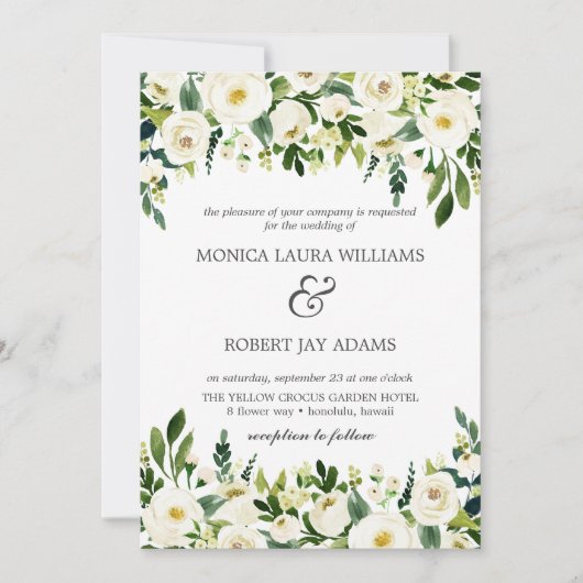 Invitation Fleur blanche | Fleurs blanches mariage rustique (Devant)