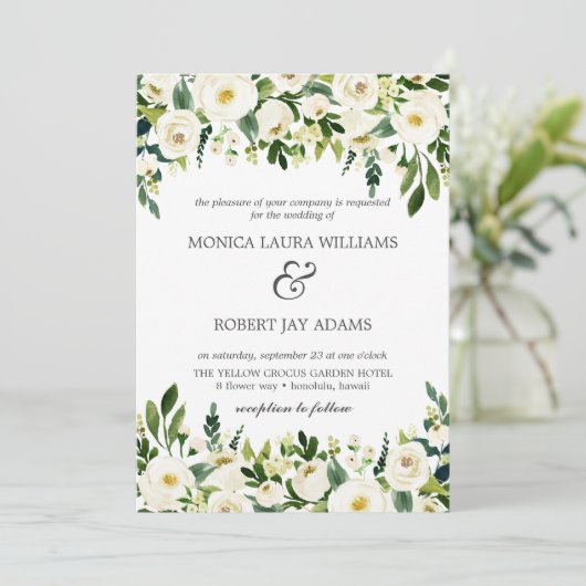 Invitation Fleur blanche | Fleurs blanches mariage rustique (Debout devant)