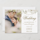 Invitation Fleur blanche florale or script photo (Devant)