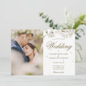 Invitation Fleur blanche florale or script photo (Debout devant)