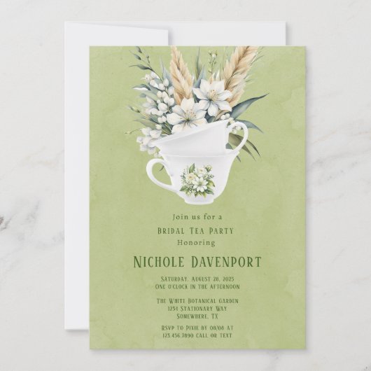 Invitation Fleur blanche Green Painted Tea Party (Devant)