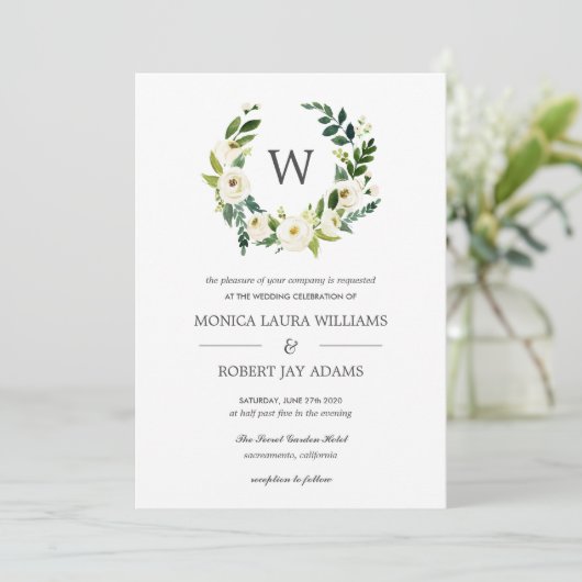 Invitation Fleur blanche | Mariage de monogramme floral (Debout devant)