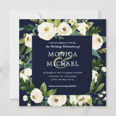 Invitation Fleur blanche | Mariage végétal bleu (Devant)