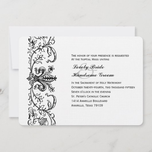 Invitation Fleur blanche noire catholique (Devant)