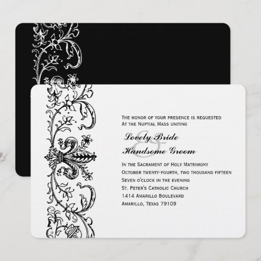 Invitation Fleur blanche noire catholique (Devant / Derrière)
