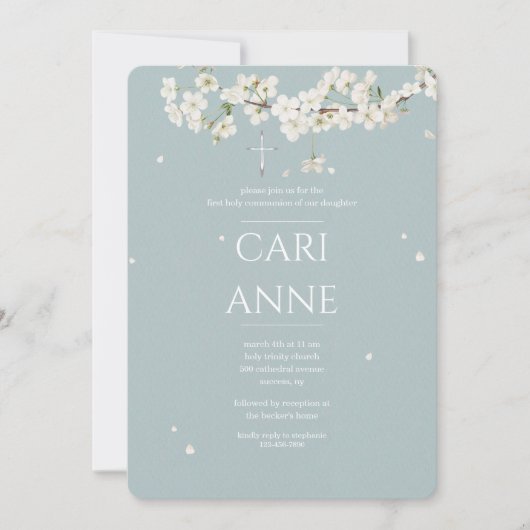 Invitation Fleur Blanche Religieuse (Devant)