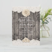 Invitation Fleur Blanche Romantique & Perles Bois Rustique (Debout devant)